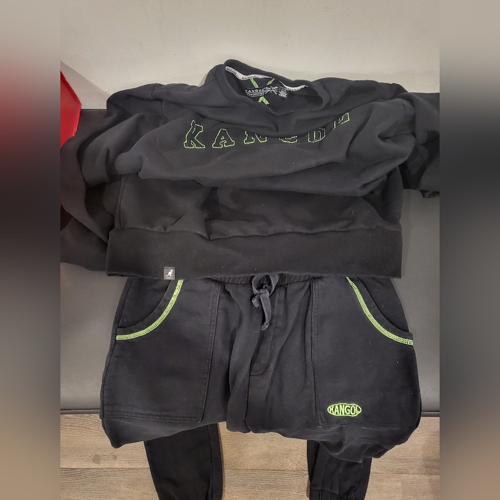 Kangol Black and Green Sweatshirt and Pants Set